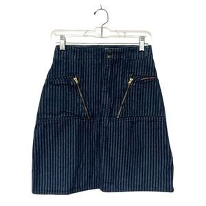 Roberto Orsini Denim Skirt Sz 7/8 Vintage 80s 90s Blue Jean Striped Zippers
